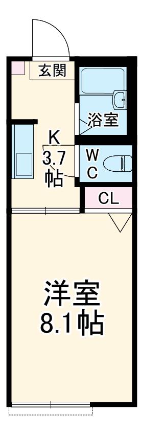 ウィルⅠ(1K/1階)の間取り写真