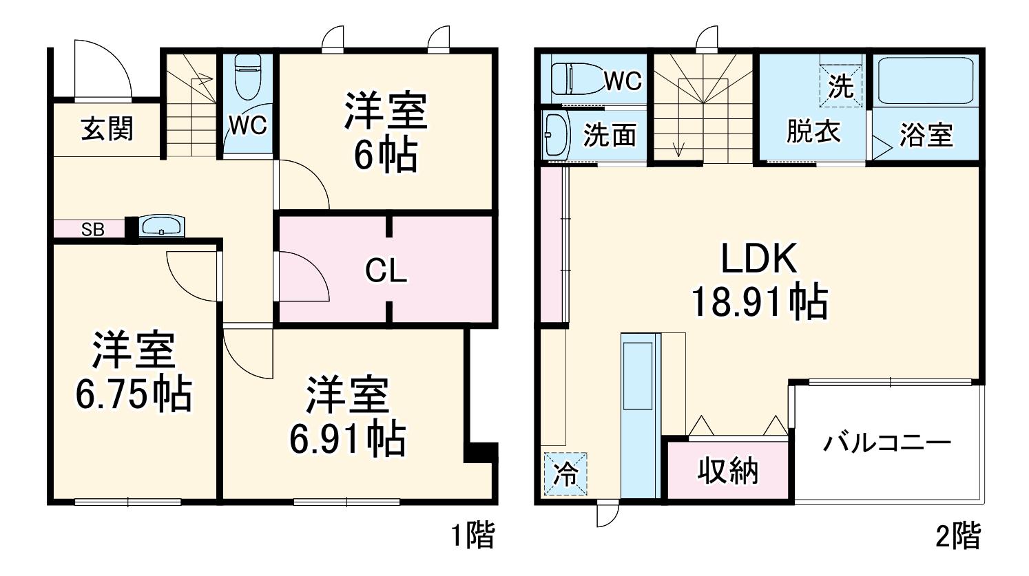 名鉄各務原線 手力駅 徒歩20分 2階建 築1年(3SLDK)の間取り写真