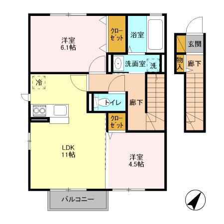 パティオ藤代Ⅱ(2LDK/2階)の間取り写真