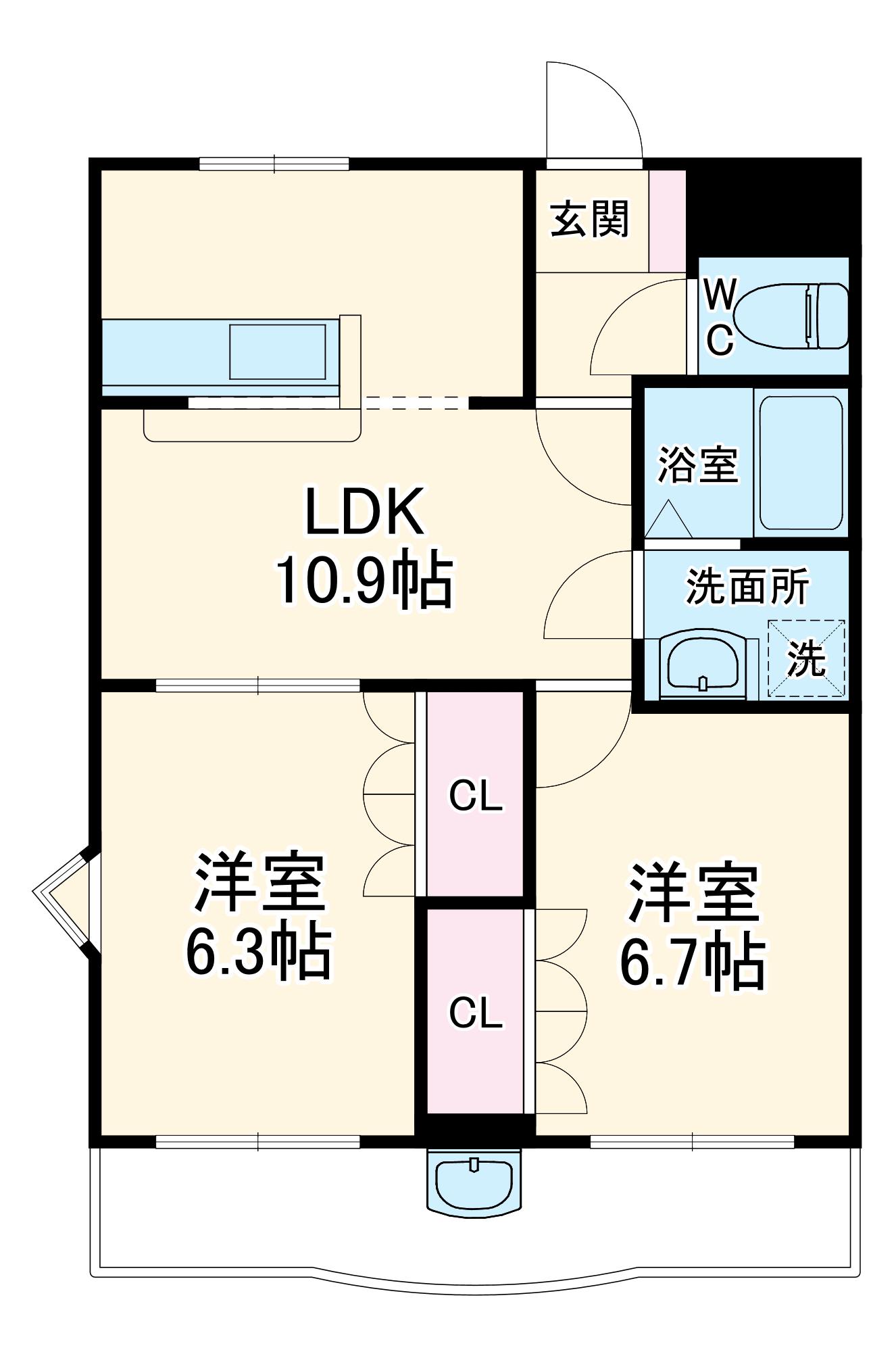 ショコラクルール(2LDK/2階)の間取り写真