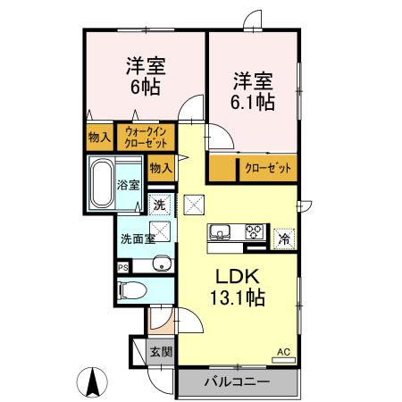 ポートランドA棟(2LDK/1階)の間取り写真