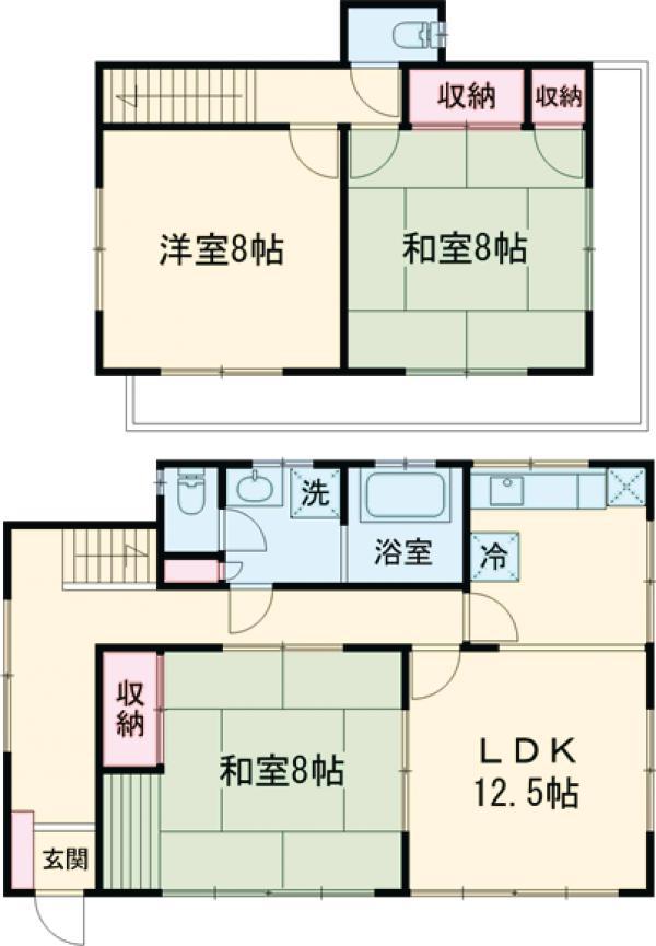 関東鉄道常総線 西取手駅 徒歩13分 2階建 築46年(3LDK)の間取り写真