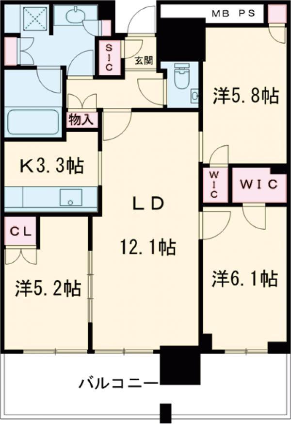 プラウドタワー小岩フロント(3LDK/26階)の間取り写真
