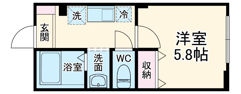 ラフォン一ノ割(1K/2階)の間取り写真