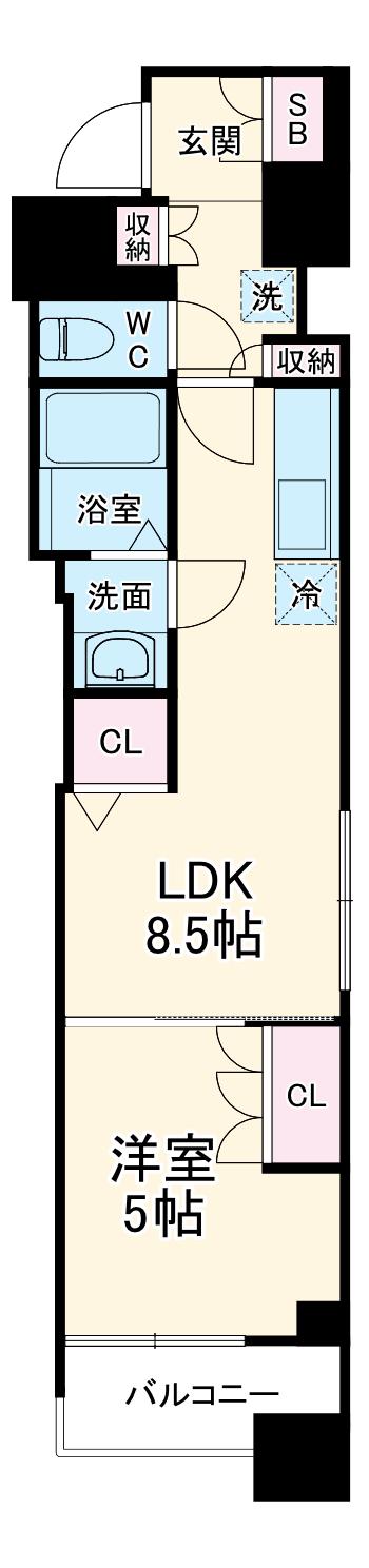 GENOVIA阪東橋ⅡSKYGARDEN(1LDK/10階)の間取り写真