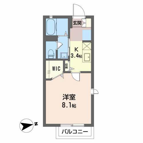 シャインⅠ(1K/2階)の間取り写真