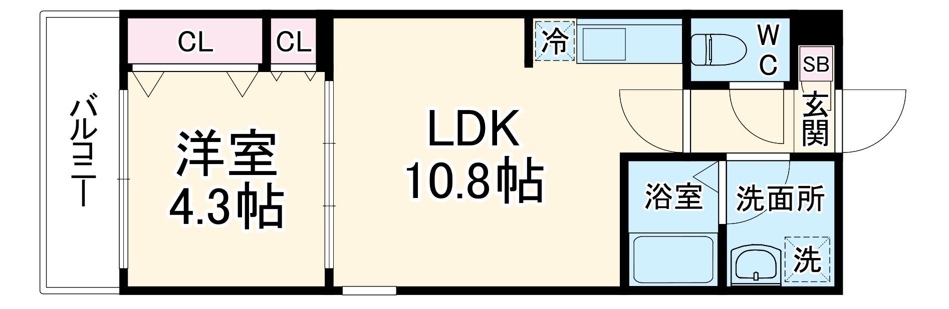 ジーメゾン狭山東三ツトレリーヴ(1LDK/1階)の間取り写真