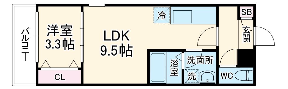 ジーメゾン狭山東三ツトレリーヴ(1LDK/1階)の間取り写真