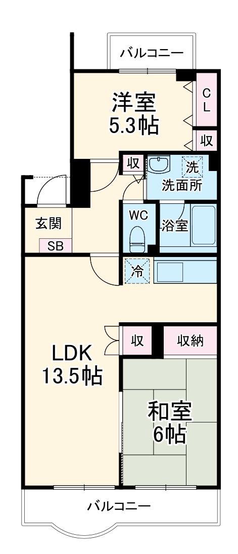 フィール野川A(2LDK/4階)の間取り写真