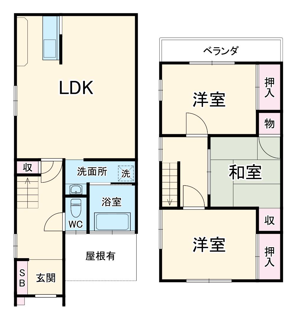 名古屋市東山線 亀島駅 徒歩4分 2階建 築81年(3LDK)の間取り写真