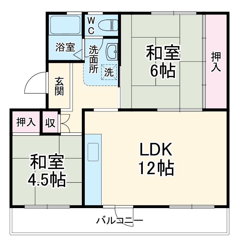 高津団地6街区9号棟(2LDK/5階)の間取り写真
