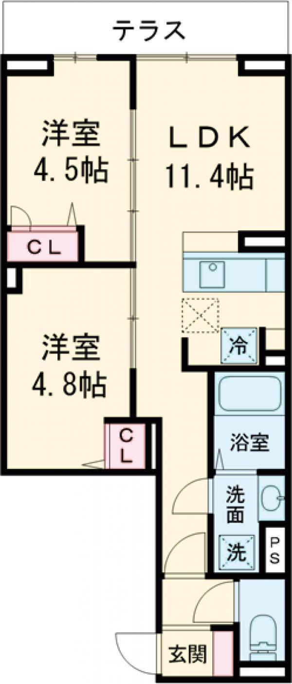 セレスティア鷺宮Ⅱ(2LDK/1階)の間取り写真