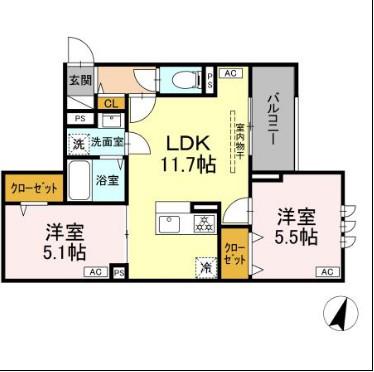 セレスティア鷺宮Ⅱ(2LDK/3階)の間取り写真