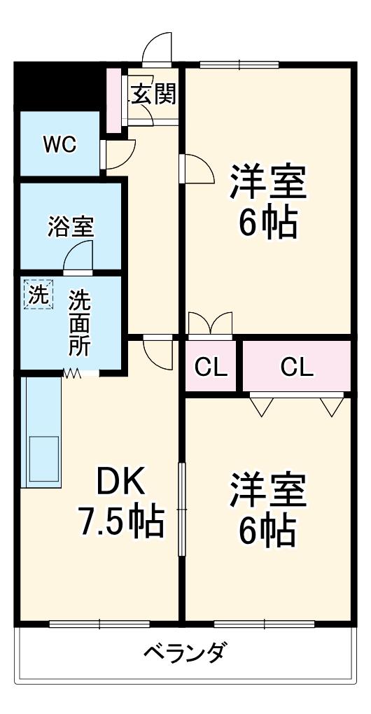 バーディー源氏ハイツ(2DK/3階)の間取り写真