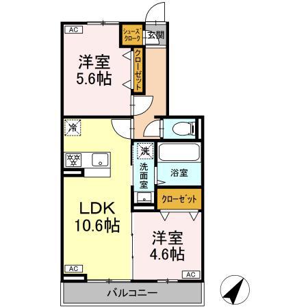 アニバーサリー(2LDK/2階)の間取り写真