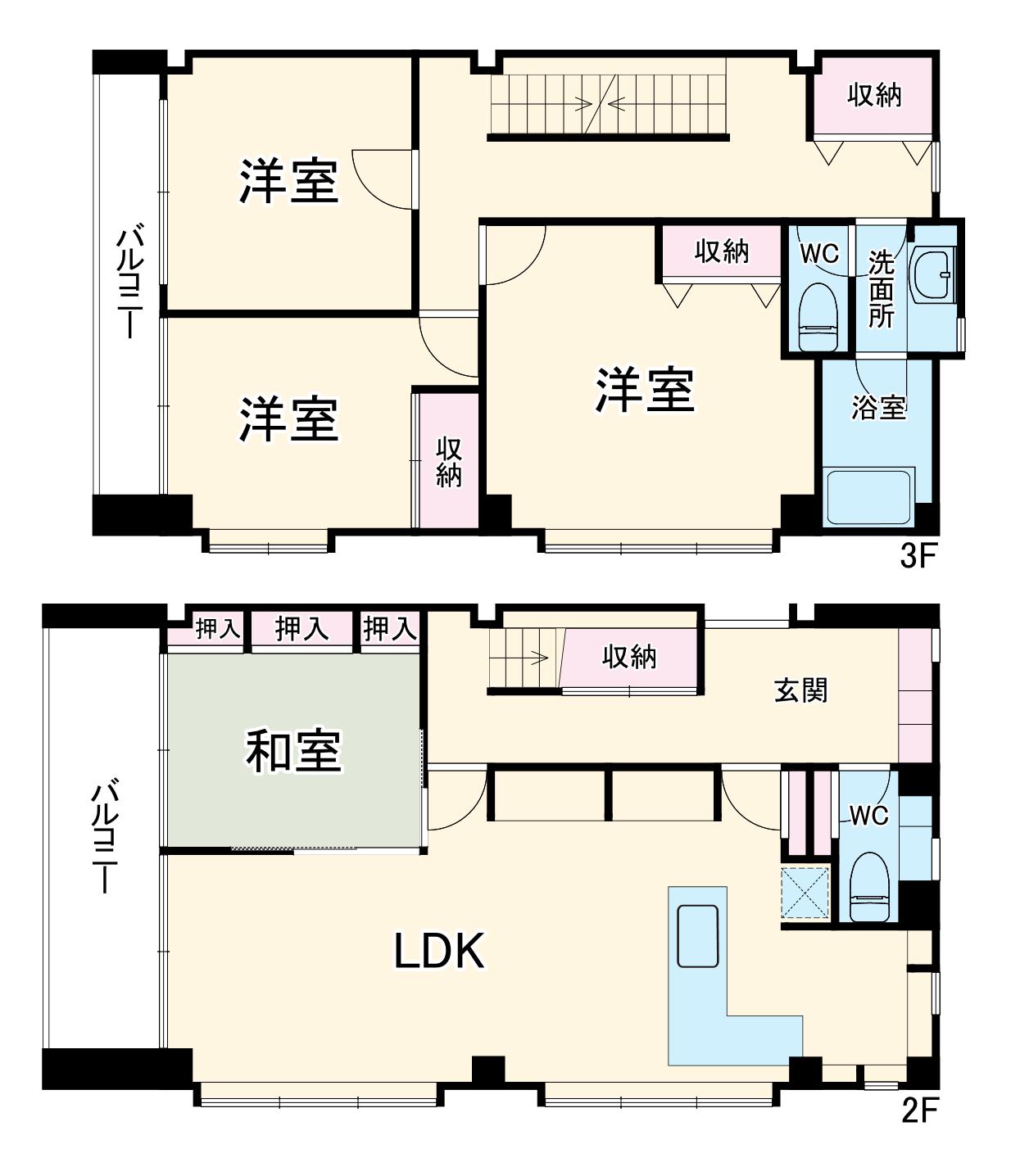 渡辺ビル(4LDK/2階)の間取り写真