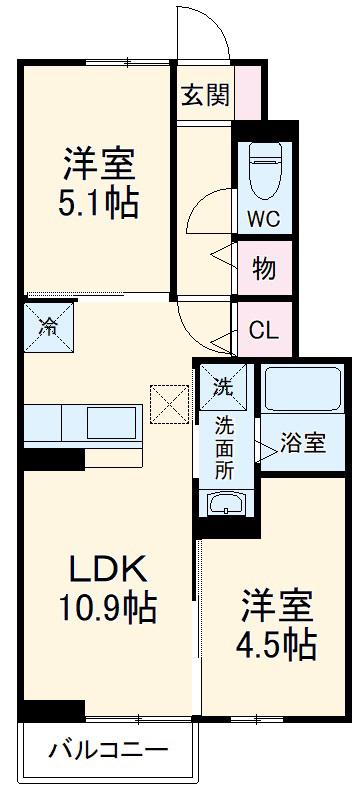 ロータスヒル(2LDK/2階)の間取り写真