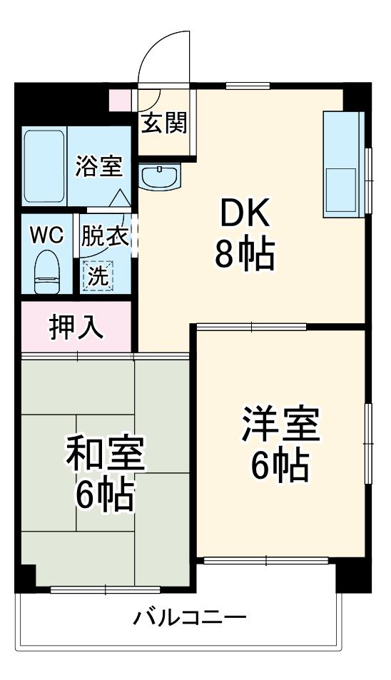 クイーンズタウン愛豊(2DK/3階)の間取り写真