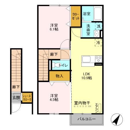 エスポワール(2LDK/2階)の間取り写真