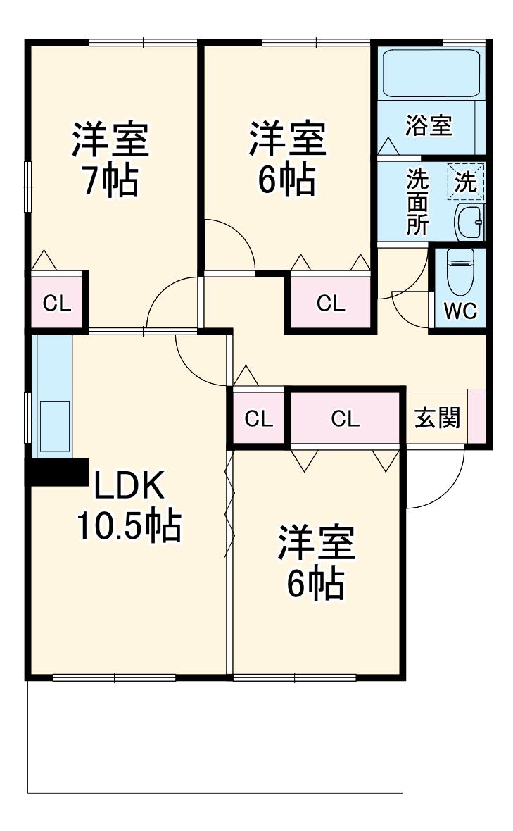 曽汀ガーデンA(3LDK/1階)の間取り写真
