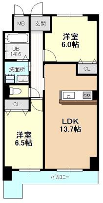 ヒルザコート(2LDK/4階)の間取り写真
