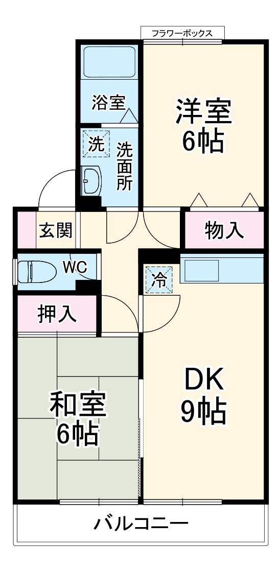 ヒルサイドタウンA棟(2DK/1階)の間取り写真