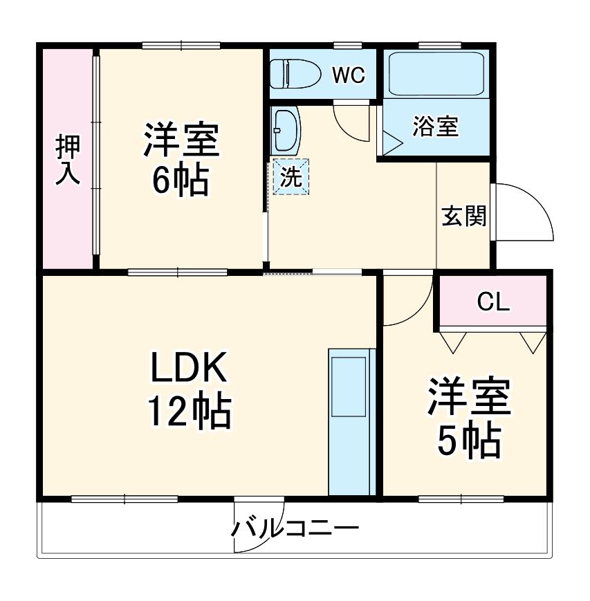 高洲三丁目壱四号棟(2LDK/1階)の間取り写真