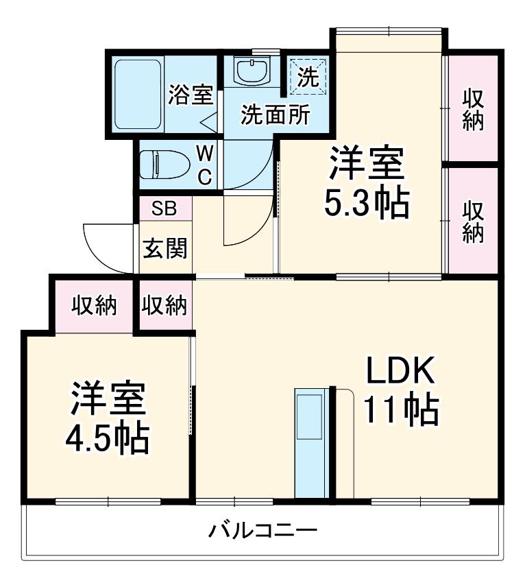ドリーム佐倉Ⅱ棟(2LDK/3階)の間取り写真