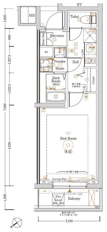 LOG登戸STATION SIDE(1K/2階)の間取り写真