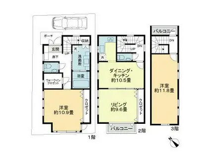 東急田園都市線 池尻大橋駅 徒歩12分 3階建 築20年(2LDK)の間取り写真