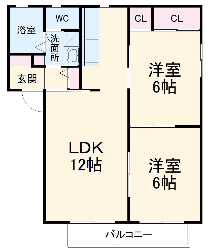 ディオン早出Ⅱ(2LDK/1階)の間取り写真