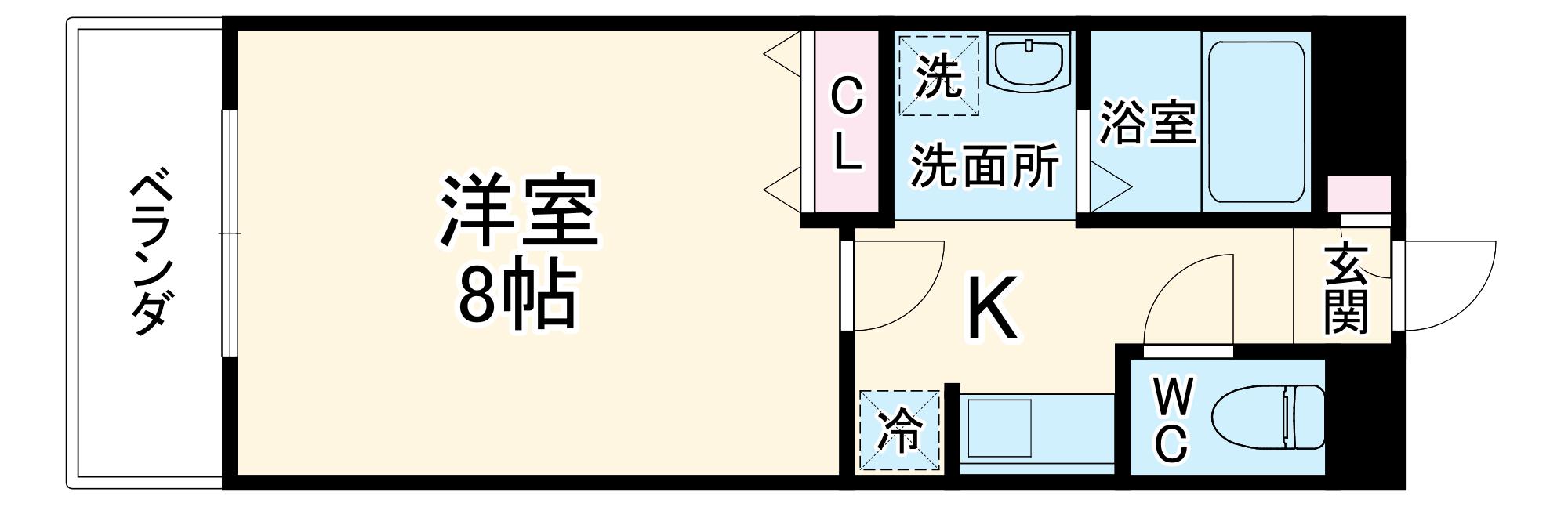 コスモ新百合丘Ⅱ(1K/1階)の間取り写真