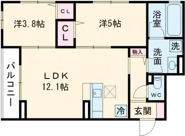 セレスティア南花畑Ⅴ(2LDK/1階)の間取り写真