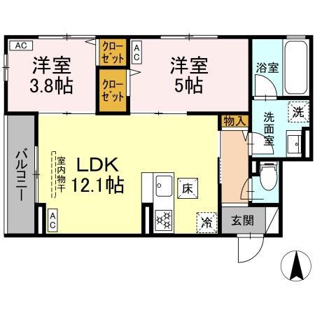 セレスティア南花畑Ⅴ(2LDK/2階)の間取り写真