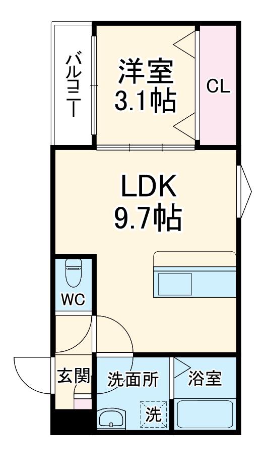 LECOCON津島 Ⅳ(1LDK/3階)の間取り写真