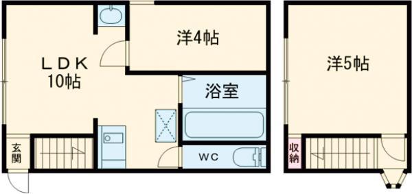 東京都浅草線 中延駅 徒歩6分 2階建 築59年(2LDK)の間取り写真