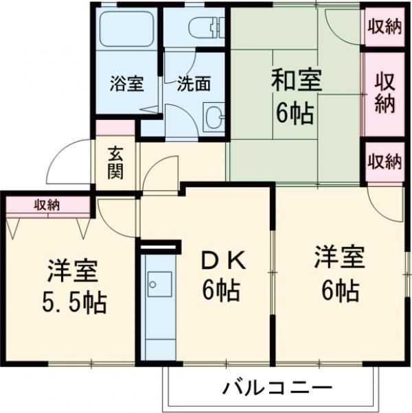 ソフォラ葉山B棟(3DK/1階)の間取り写真