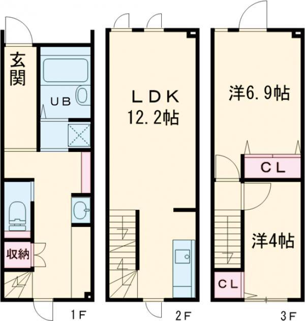 カルカソンヌ立川(2LDK/1階)の間取り写真