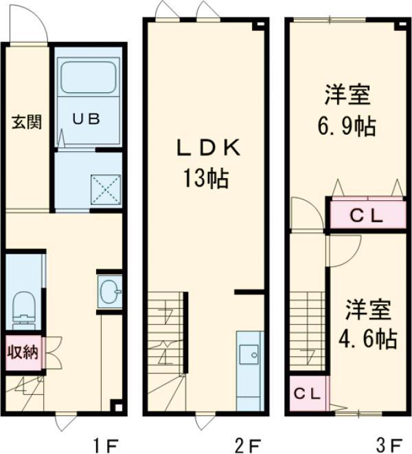 カルカソンヌ立川(2LDK/1階)の間取り写真