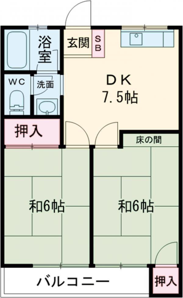 ネギビレッヂⅡ(2DK/1階)の間取り写真