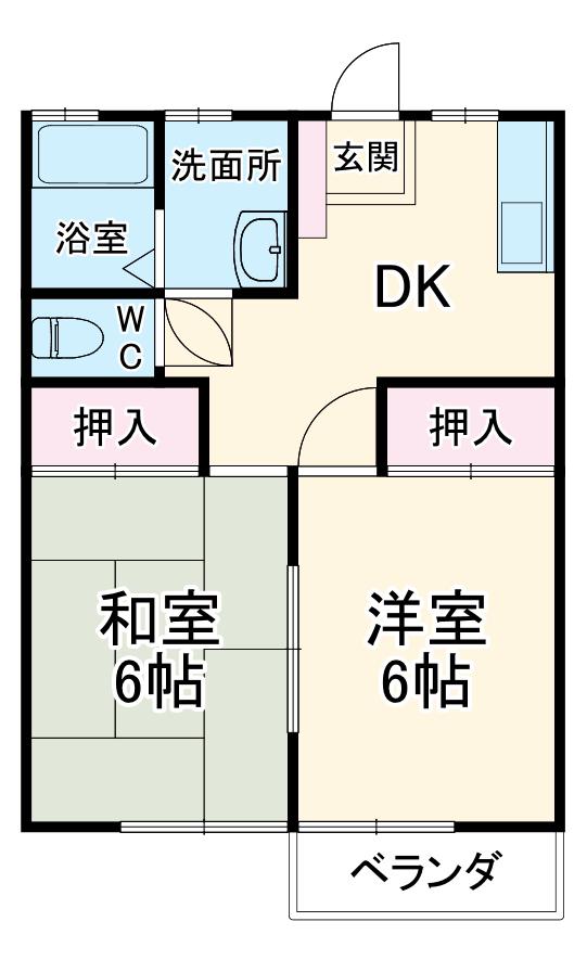 第2白馬荘(2DK/2階)の間取り写真