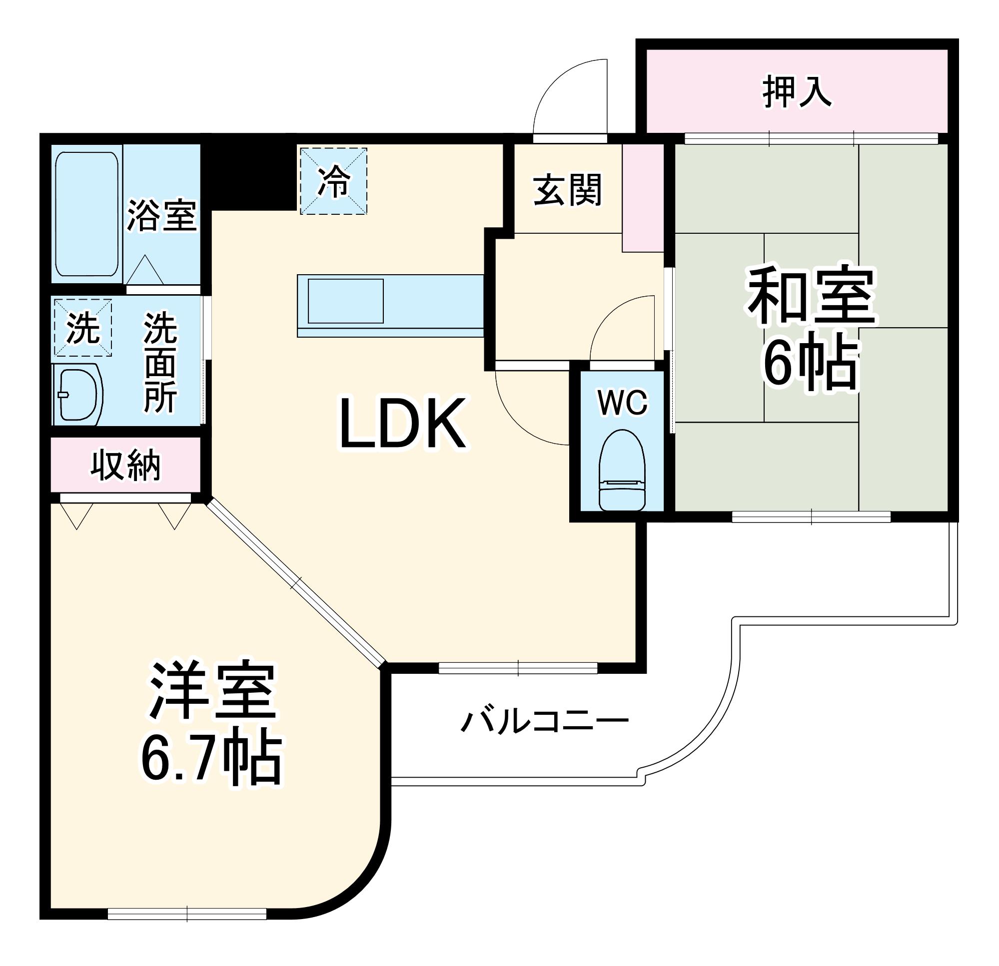 サロマ壱番館(2LDK/1階)の間取り写真
