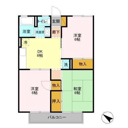 ネオシティ中島A・B(3DK/2階)の間取り写真