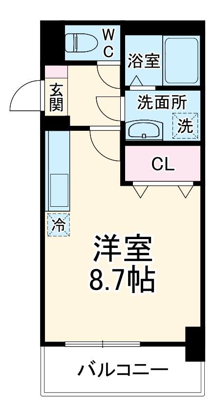 セレッソ川越(ワンルーム/1階)の間取り写真