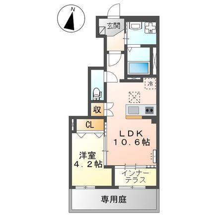 アンソレイユ(1LDK/1階)の間取り写真