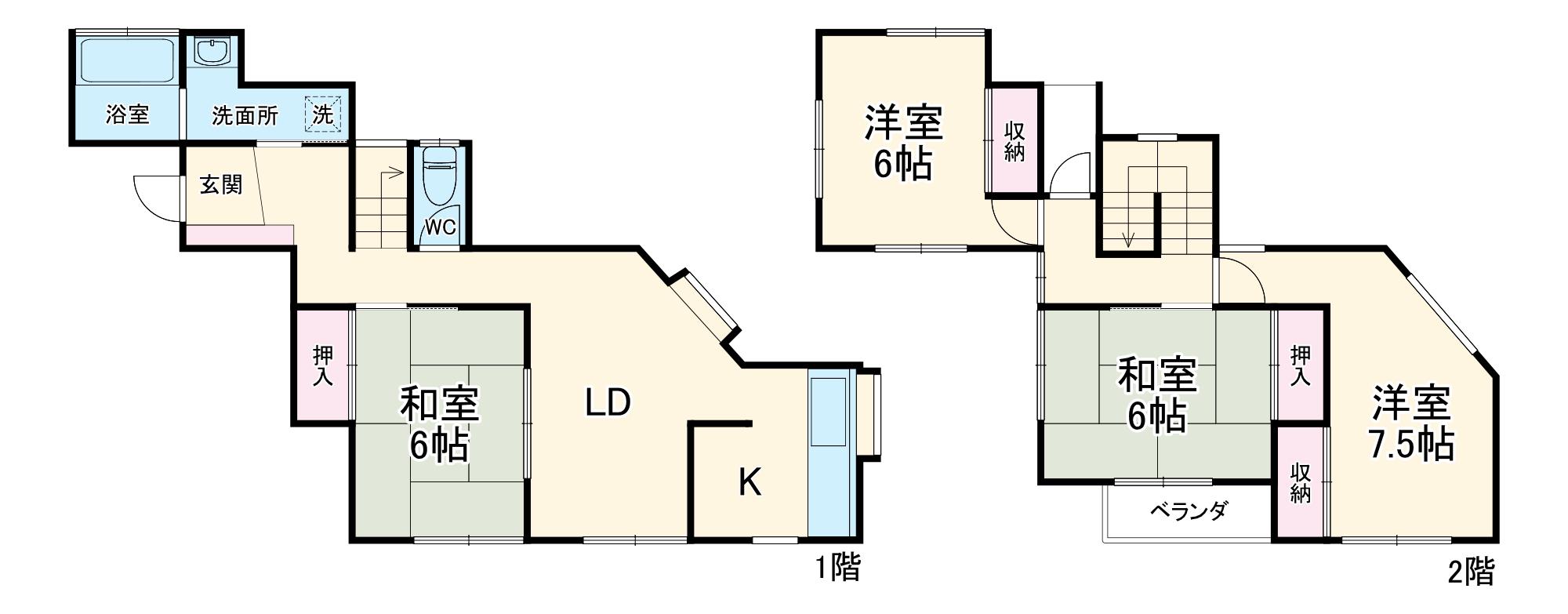 中央本線 相模湖駅 バス乗車時間：11分 桂橋バス停で下車 徒歩5分 2階建 築36年(4LDK)の間取り写真