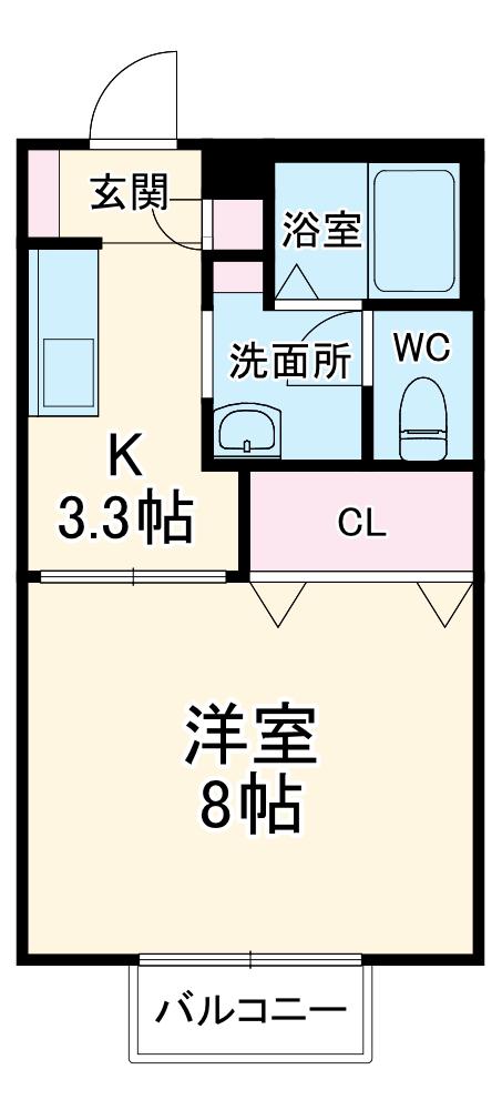 ディアス鴨田(1K/2階)の間取り写真