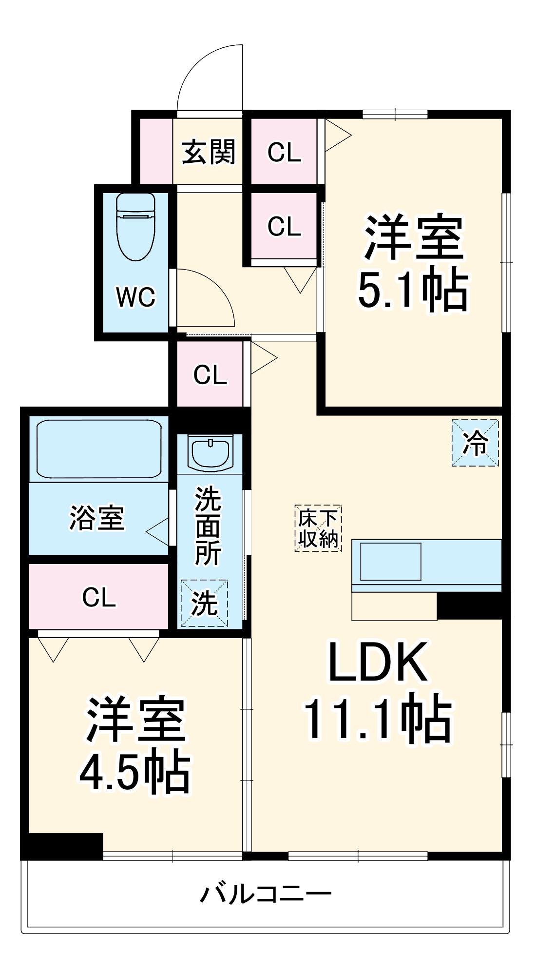 エクラン ウルー湘南N(2LDK/1階)の間取り写真
