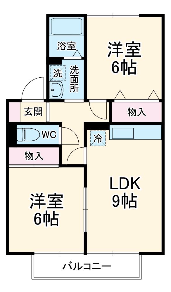 櫛田ハイツ(2LDK/2階)の間取り写真