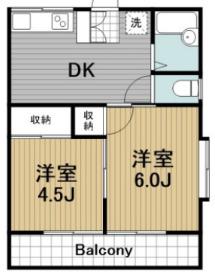 ウエストハイツ(2DK/1階)の間取り写真